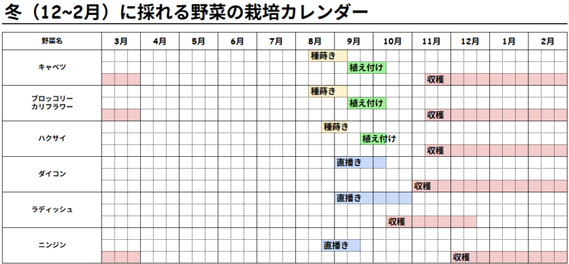 いろはに農園の春野菜カレンダー①｜12〜2月に育てられる野菜