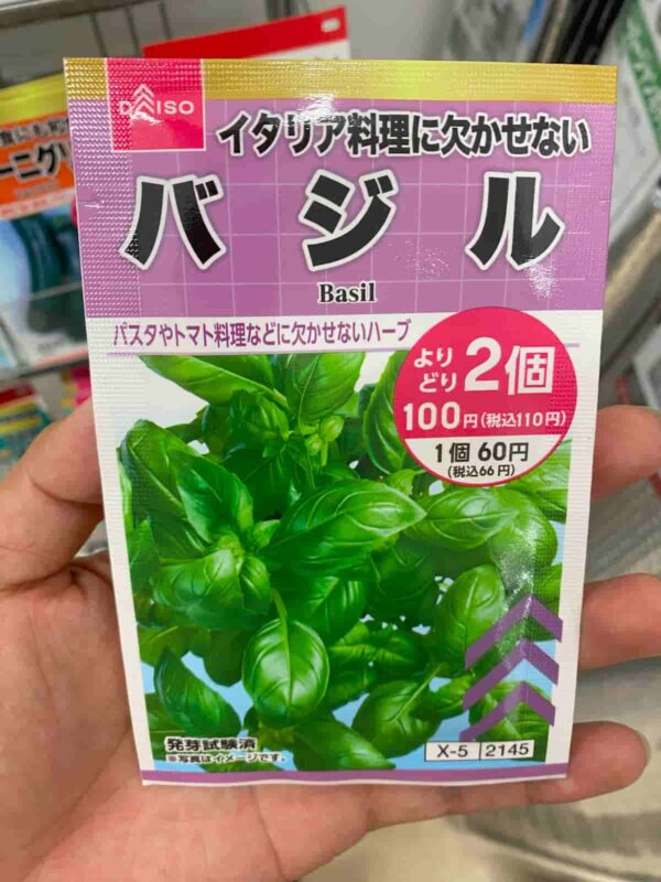 ダイソーで販売されている2個で100円のバジルのタネ